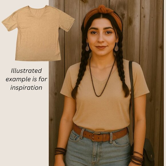 Khaki V Neck Tee Shirt Size XL Soft Lightweight Casual Top Beigecore Tan Basic - Picture 9 of 10